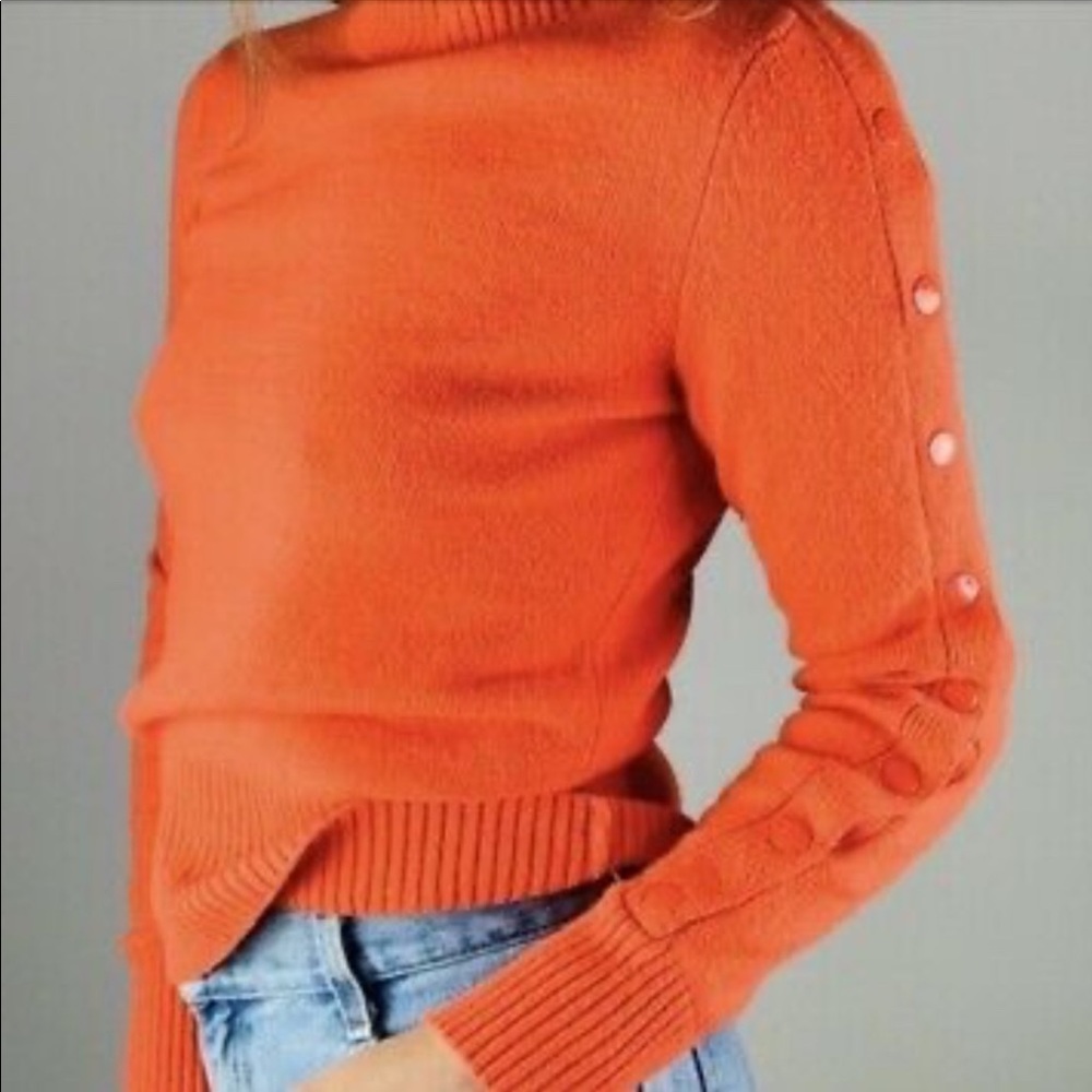 Anthropologie Moth Orange Wool Blend Button Detail Sweater